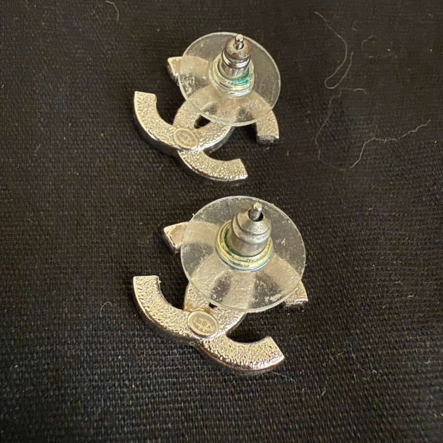 Preloved Chanel Coco Rhinestone Post Earrings B22A Silver Earrings