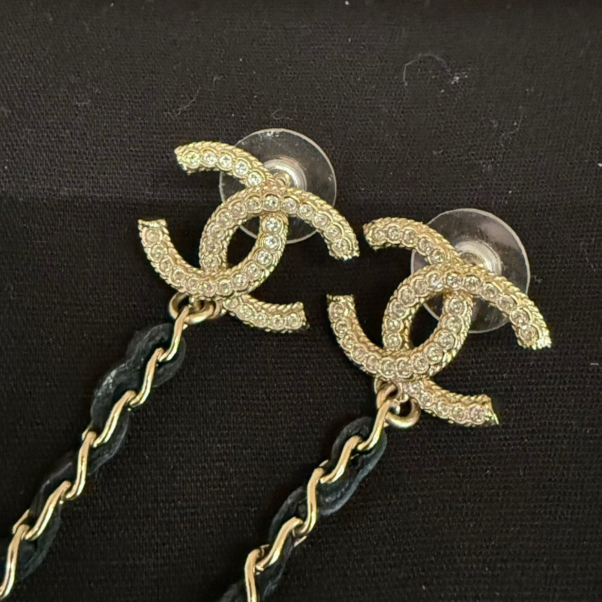 Preloved Chanel Coco Rhinestone Post Earrings B20K Gold Earrings