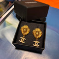 Chanel Lion CC Logo Gold and Crystal Earrings