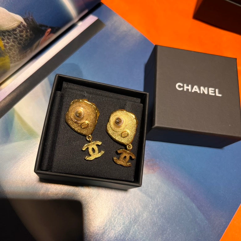 Chanel Lion CC Logo Gold and Crystal Earrings