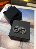 Chanel Crystal Logo Earrings Silver Tone