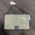 Chanel Le Boy Shoulder Bag Grey Patent Leather