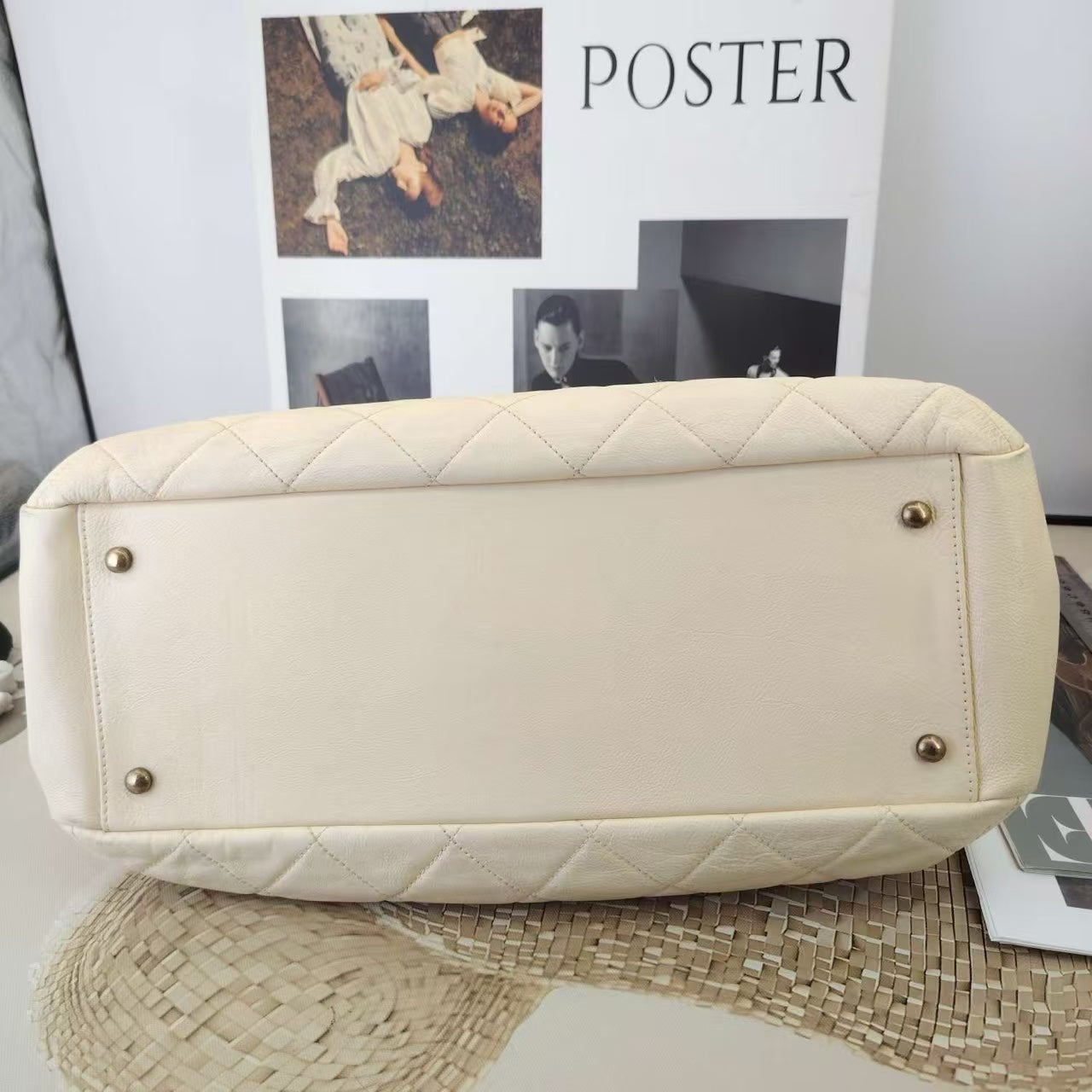 Chanel Vintage Quilted Beige Tote Bag