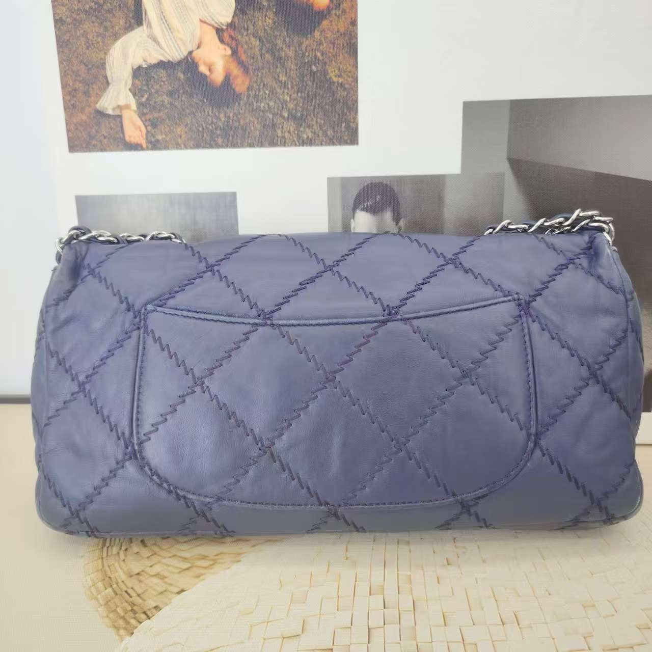Chanel CF Medium Quilted Shoulder Bag in Navy Leather