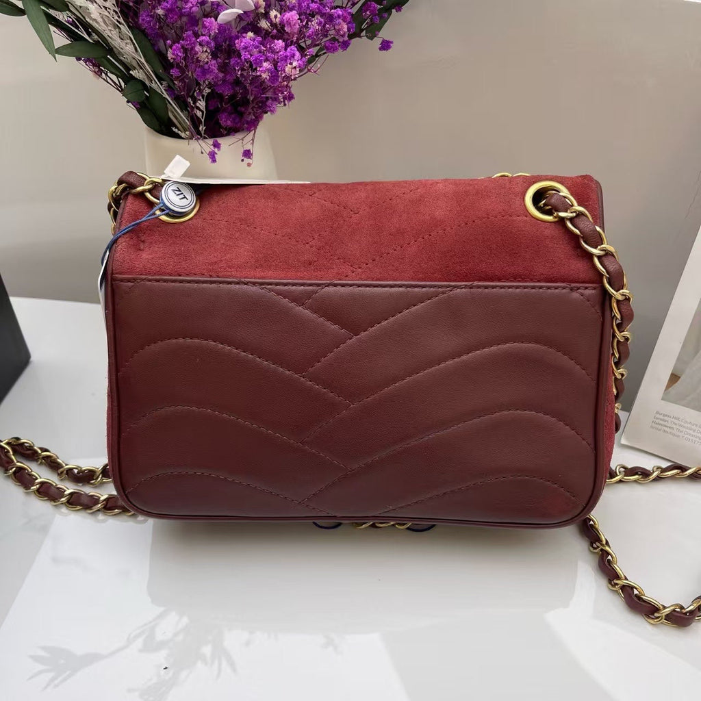 Preloved Chanel Classic Flap Red Suede Shoulder Bag