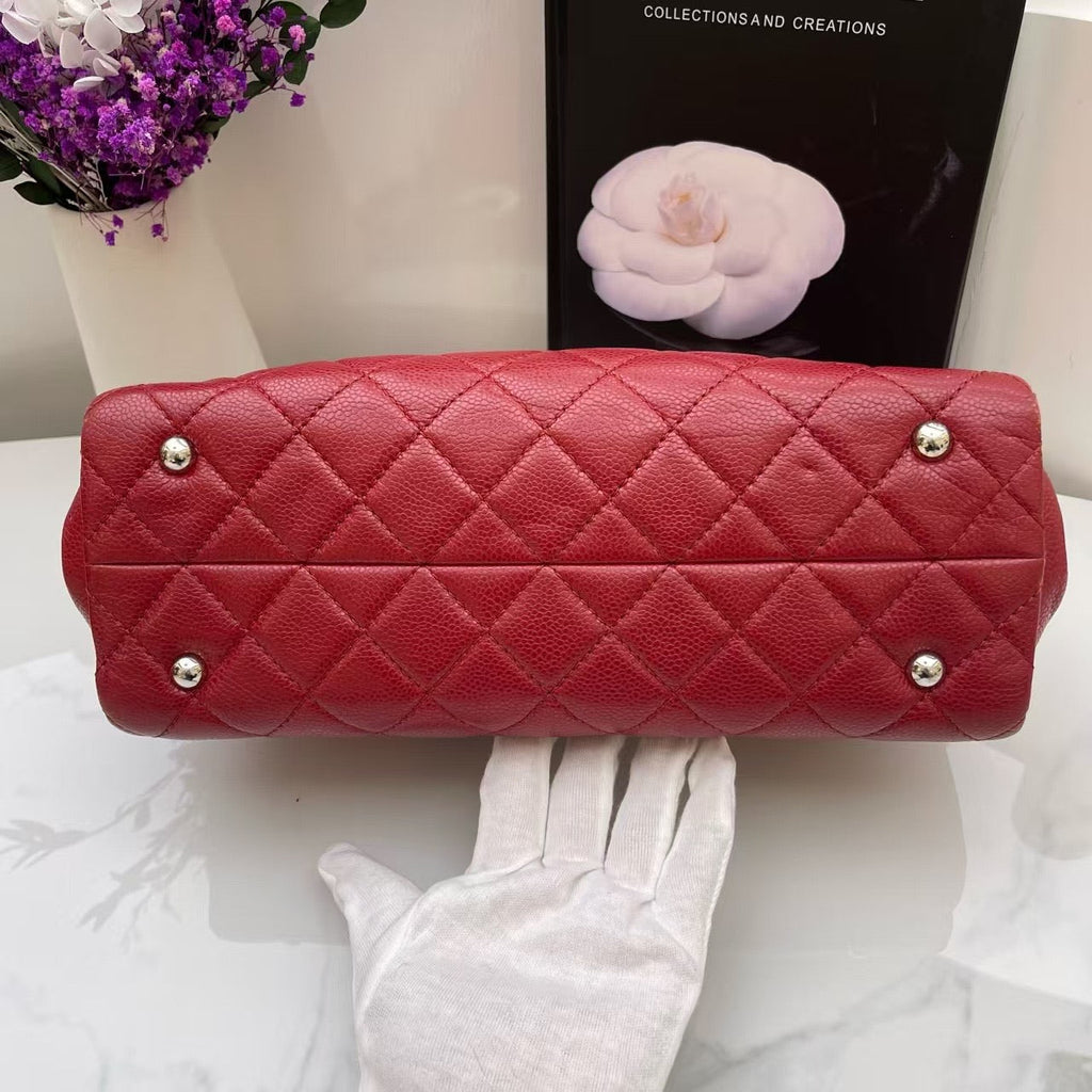 Chanel Quilted CC Red Leather Tote Bag