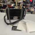 Preloved Chanel Le Boy Black Leather Shoulder Bag with Silver Hardware