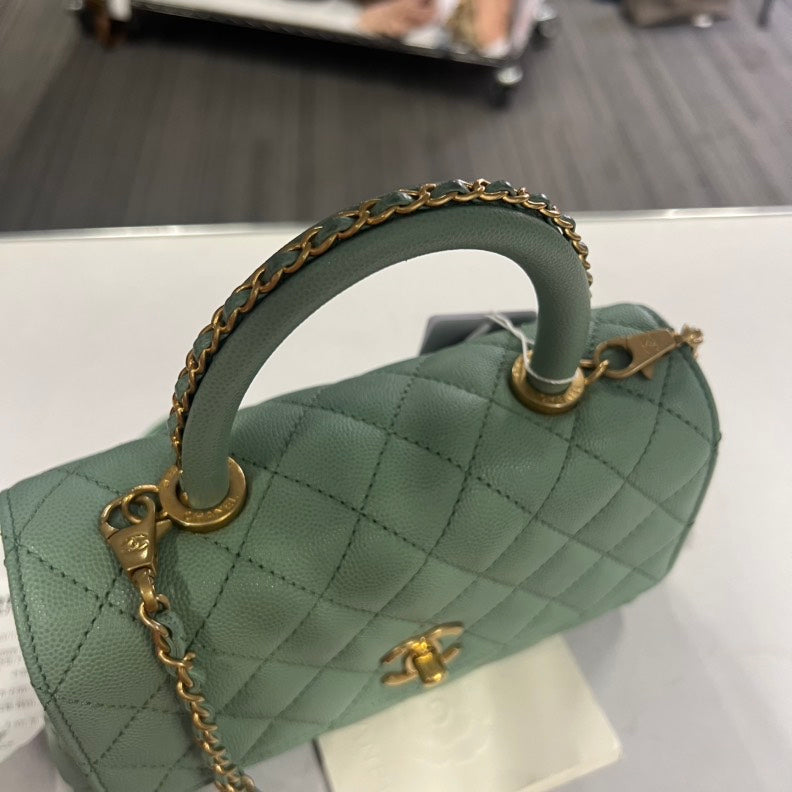 Chanel Preloved Cocohandle Small Green Top Handle Bag