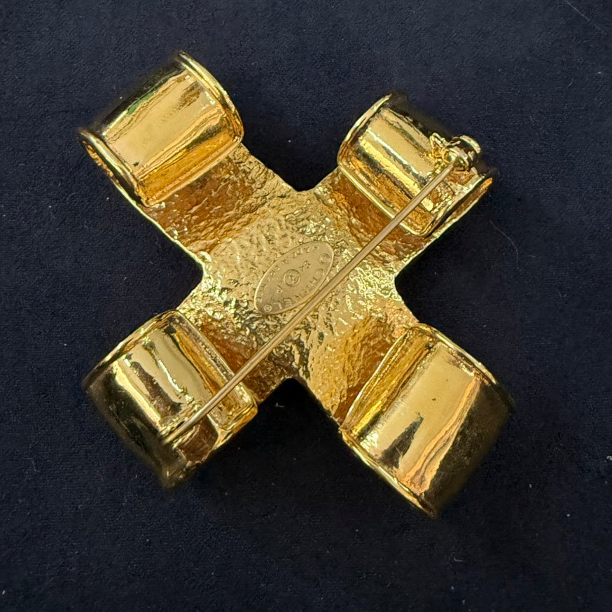 Chanel Vintage Coco Cross Brooch 94P Gold Brooch