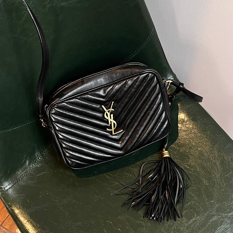 Preloved YSL Leather Chevron Shoulder Bag AF600 in Black - Vintage Designer Bag