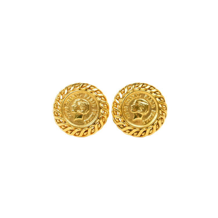 CHANEL Gold Button Statement Earrings OS 13191434