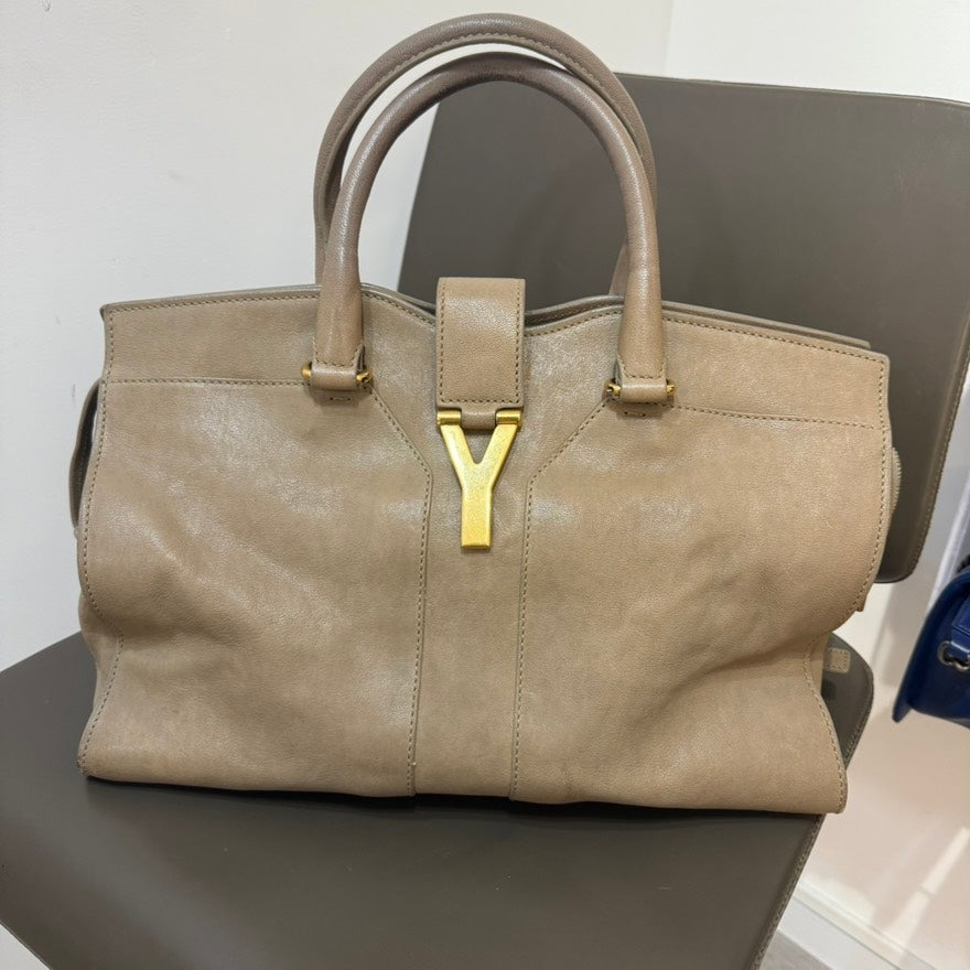 YSL Cabas ChYc Medium Tote Bag Khaki Leather