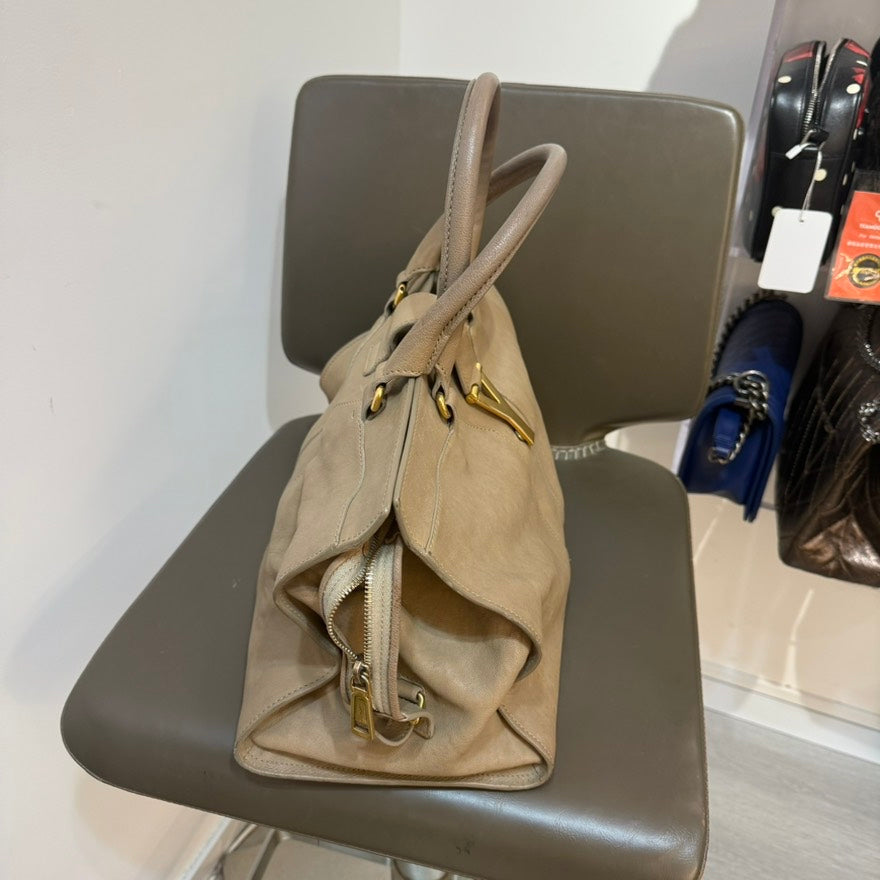 YSL Cabas ChYc Medium Tote Bag Khaki Leather