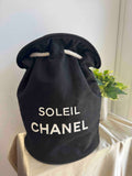 Chanel Soleil Drawstring Bag Black Canvas Bucket Bag