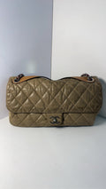 Chanel Airport Crossbody Bag with Handle, Khaki Quilted Leather