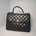 Chanel Trendy CC Black & Gold GM Size Quilted Leather Top Handle Bag
