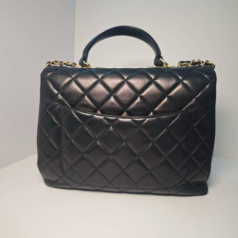 Chanel Trendy CC Black & Gold GM Size Quilted Leather Top Handle Bag