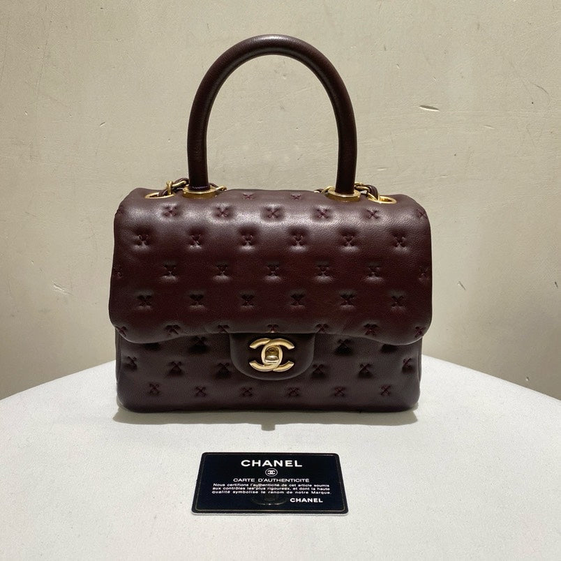 Chanel Top Handle Bag in Wine Color Leather - PM Size