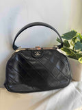 Chanel Vintage Kiss-lock Black Leather Clutch Bag