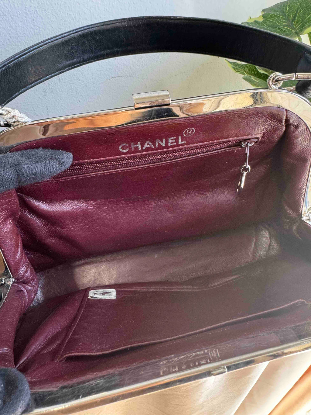 Chanel Vintage Kiss-lock Black Leather Clutch Bag