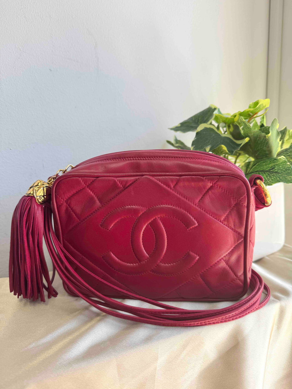 Chanel Golden Ball Camera Bag in Red Leather Crossbody