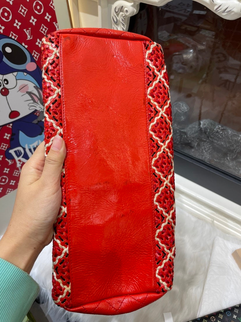 Chanel Preloved Shoulder Bag Red Quilted Leather