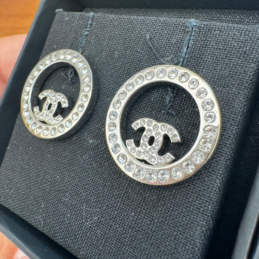 Chanel Classic Silver Crystal Earrings