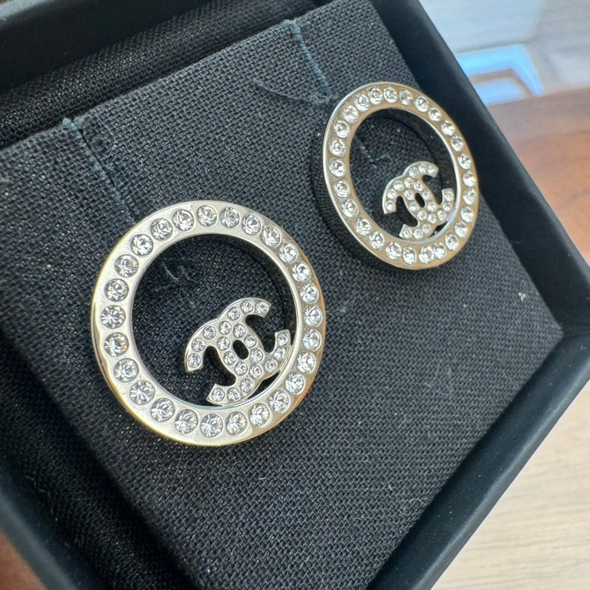 Chanel Classic Silver Crystal Earrings