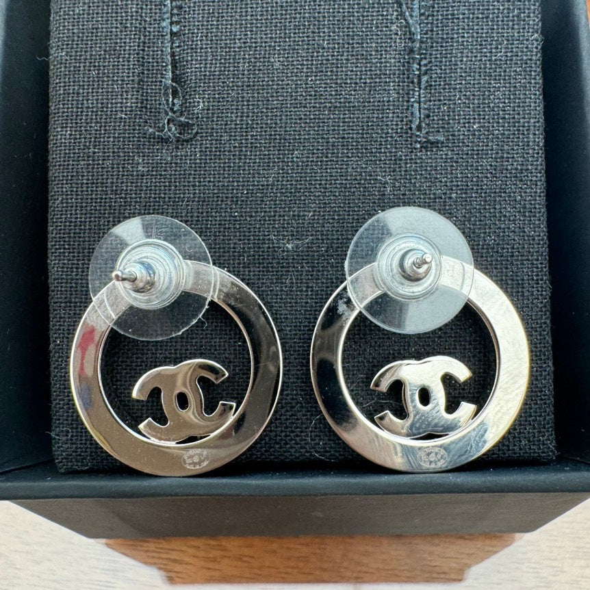 Chanel Classic Silver Crystal Earrings