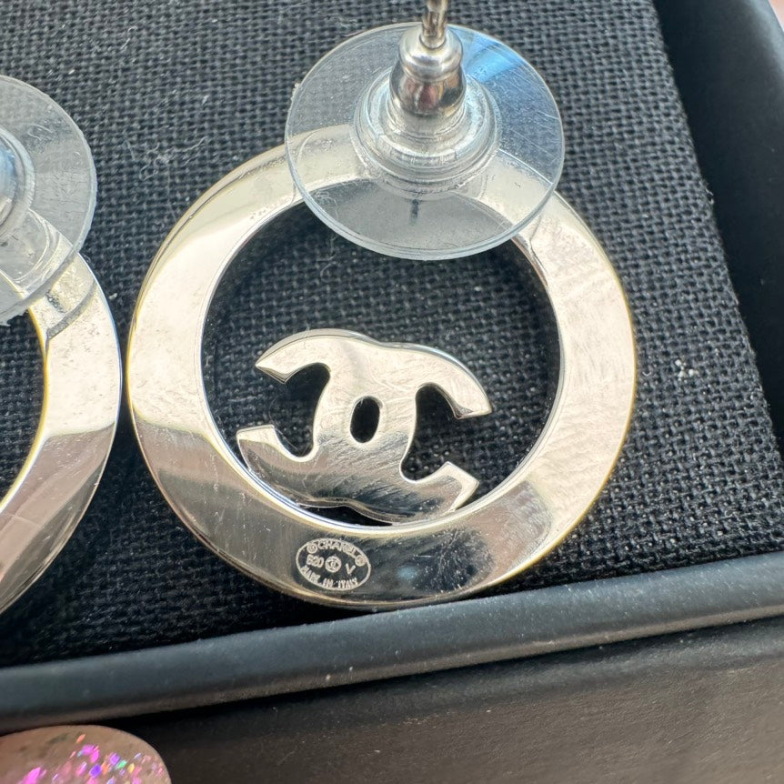 Chanel Classic Silver Crystal Earrings