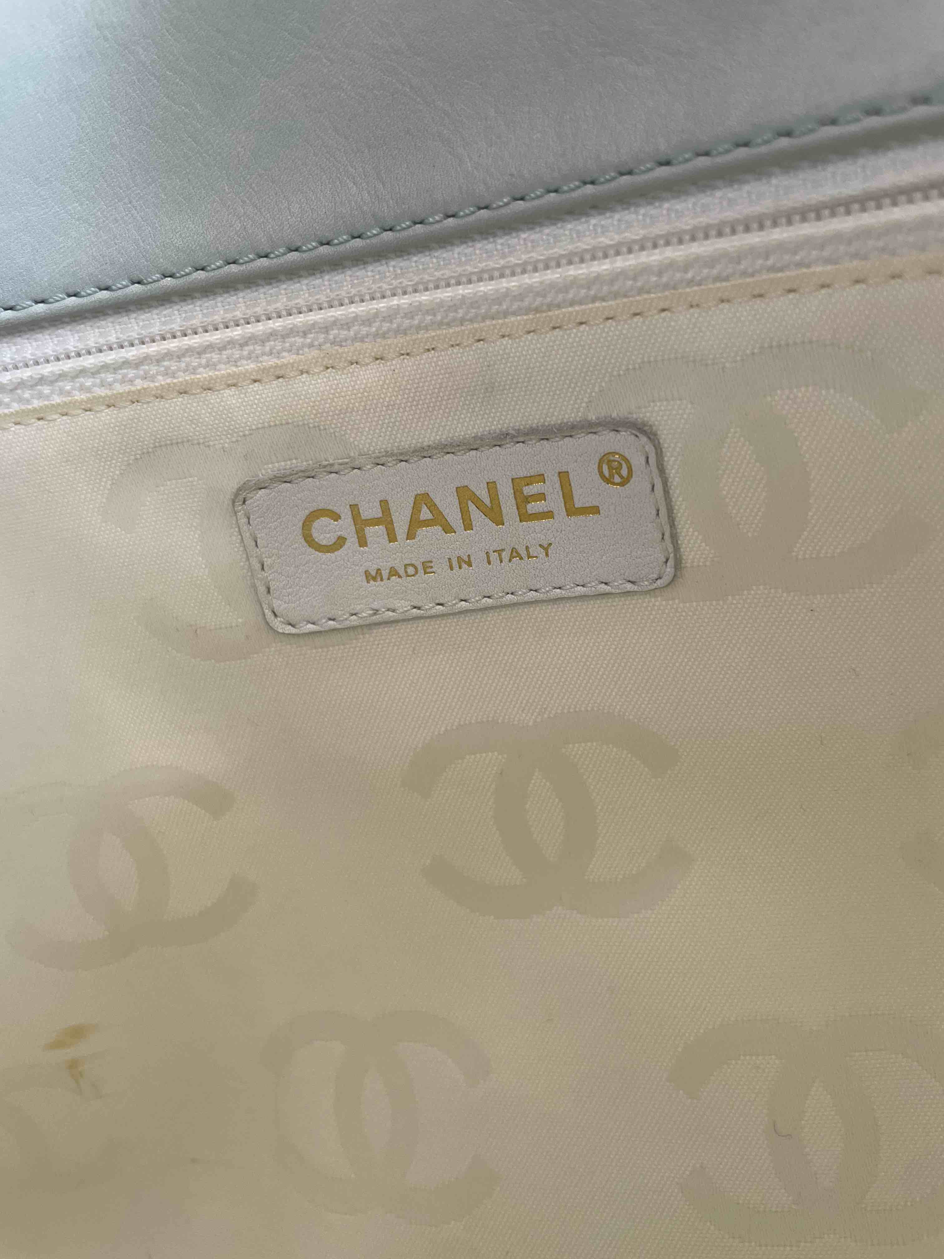 Chanel Baby Blue Quilted Leather Tote Bag