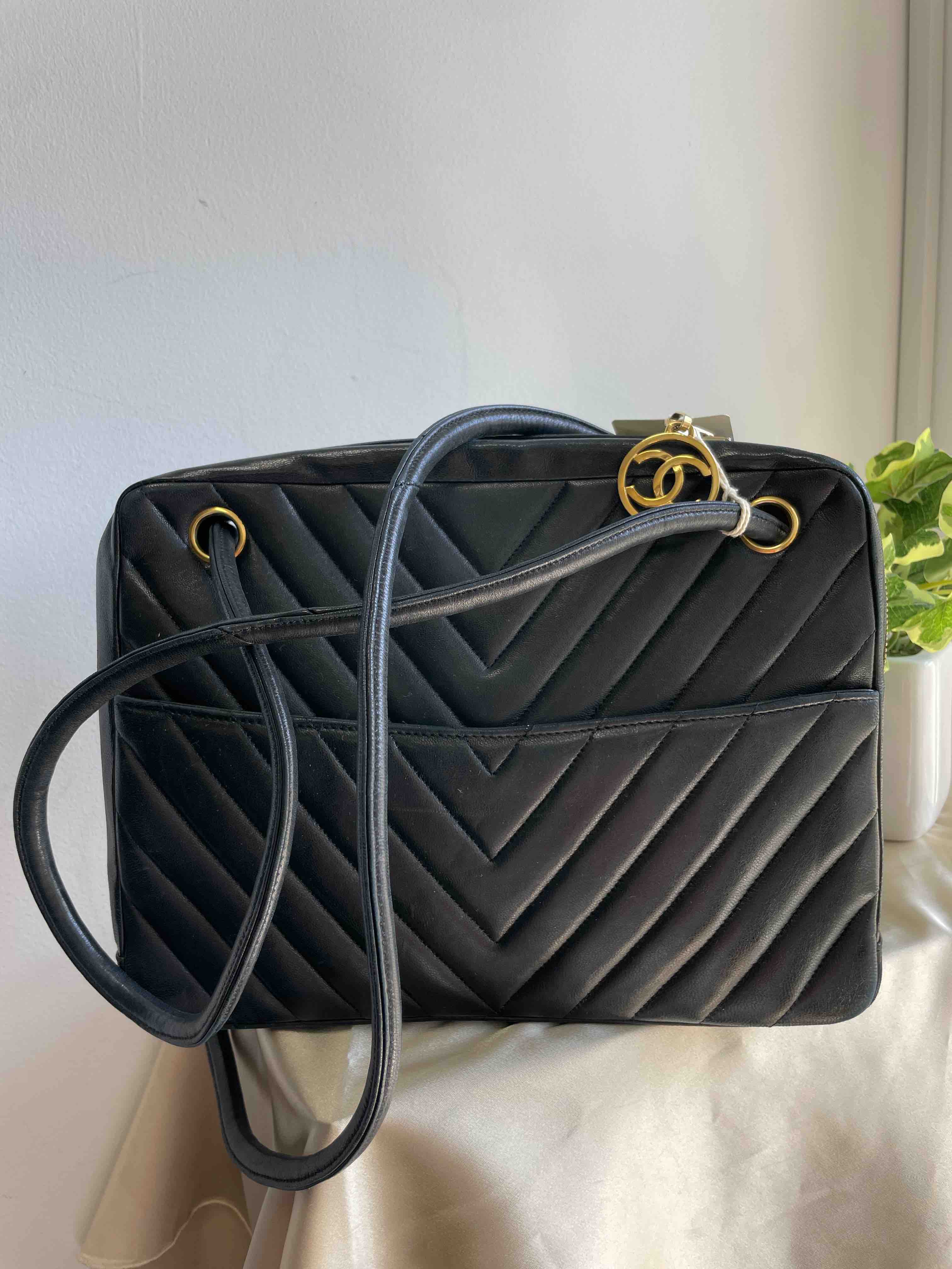 Chanel Quilted Chevron Black Shoulder Bag