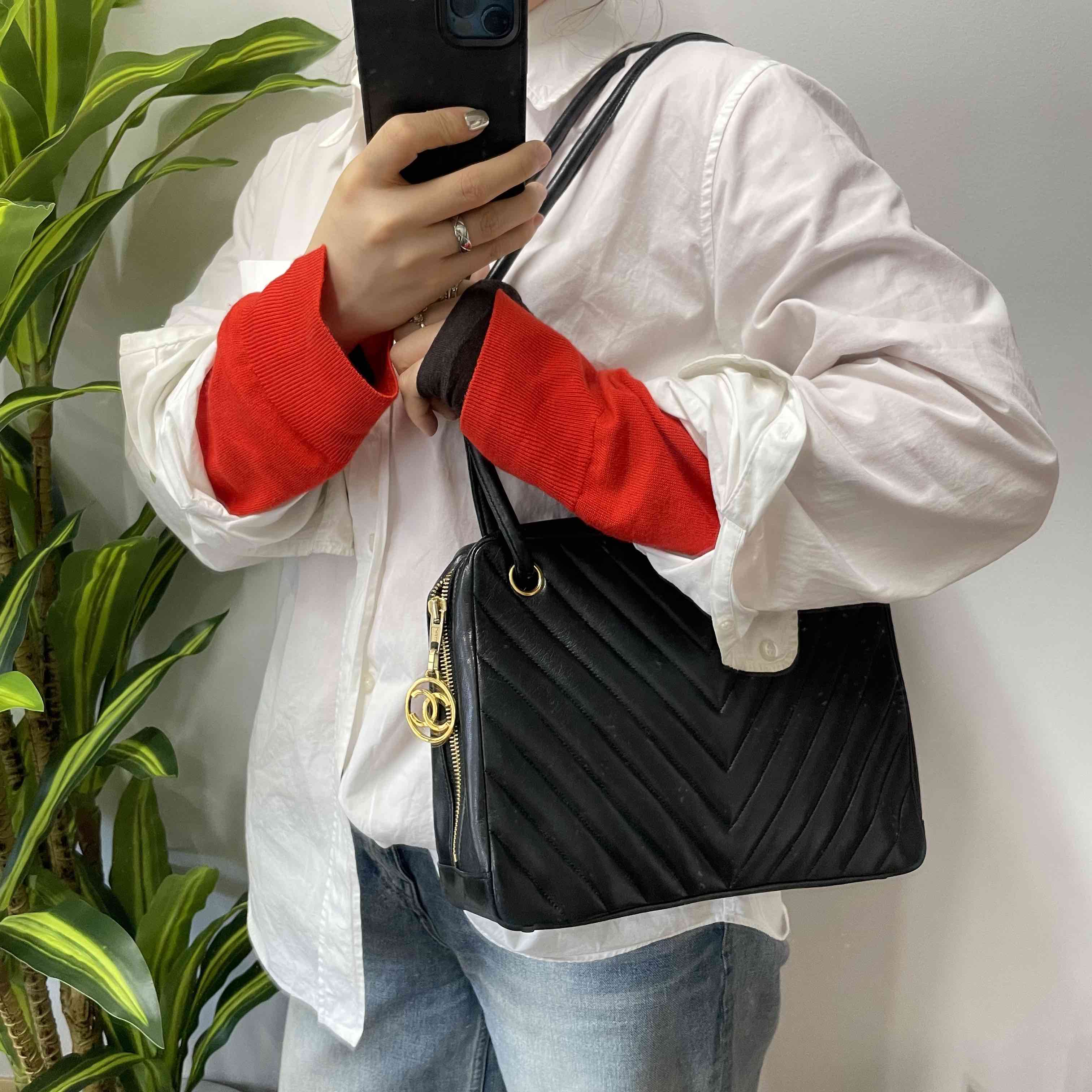 Chanel Quilted Chevron Black Shoulder Bag