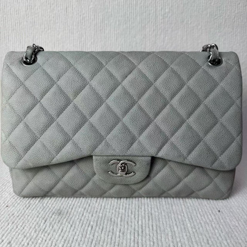 Chanel Classic Flap CF Bag Grey Shoulder Bag - Preloved Designer Handbag