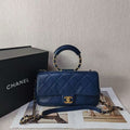 Preloved Chanel Quilted Shoulder Bag in Navy Leather
