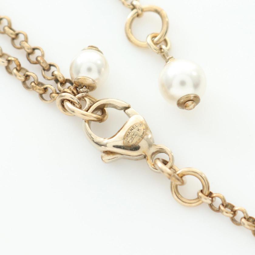 CHANEL Coco Mark Necklace GP Rhinestone Gold Clear Pendant Necklaces
