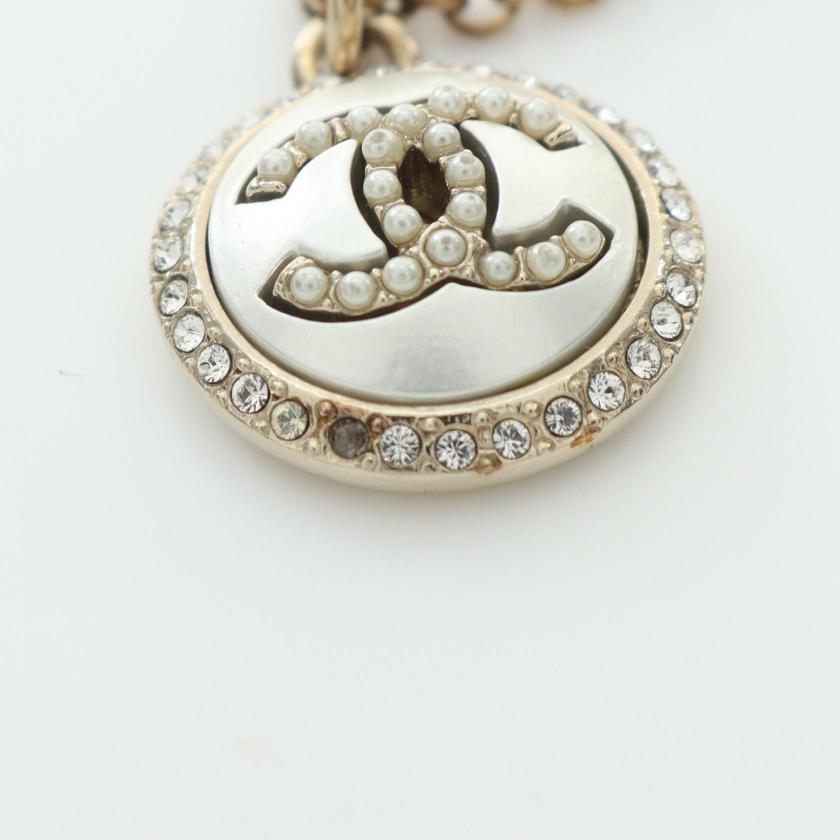 CHANEL Coco Mark Necklace GP Rhinestone Gold Clear Pendant Necklaces