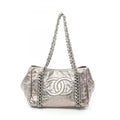 Pre-loved CHANEL Silver Leather Chain Tote Bag with Silver Hardware - Luxury Line Shoulder Bag
