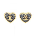 Chanel Coco Mark Heart Earrings Gold Navy