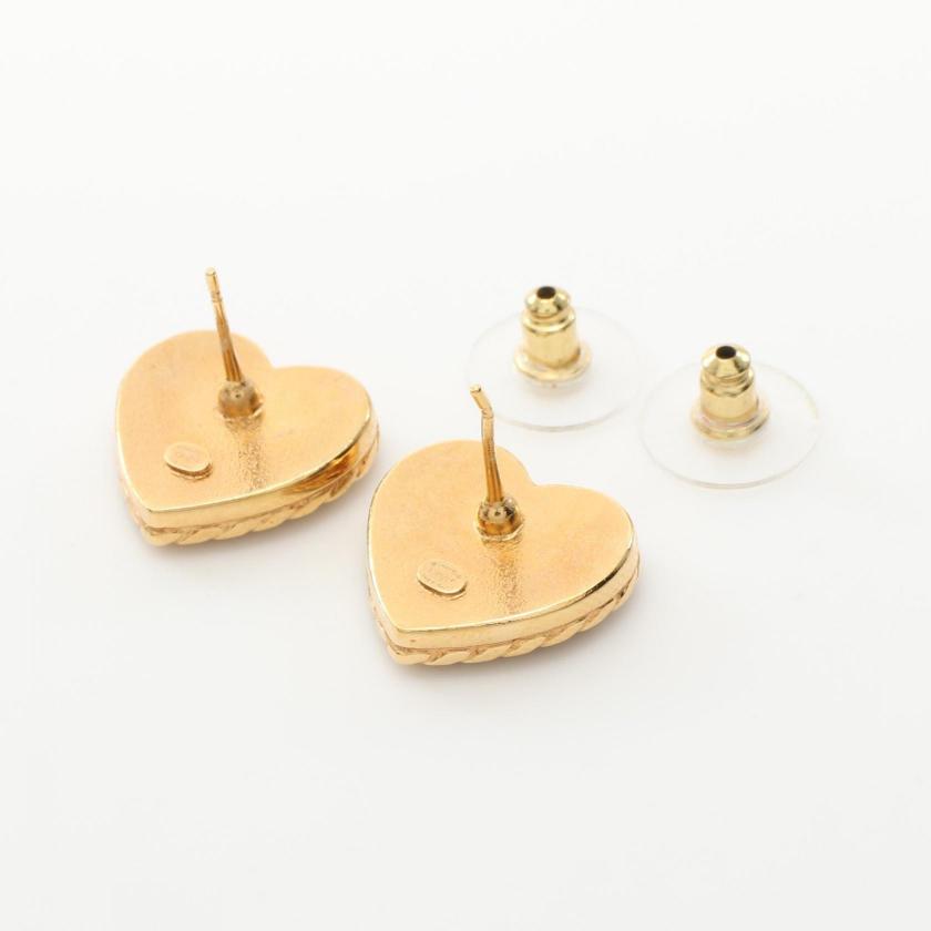Chanel Coco Mark Heart Earrings Gold Navy