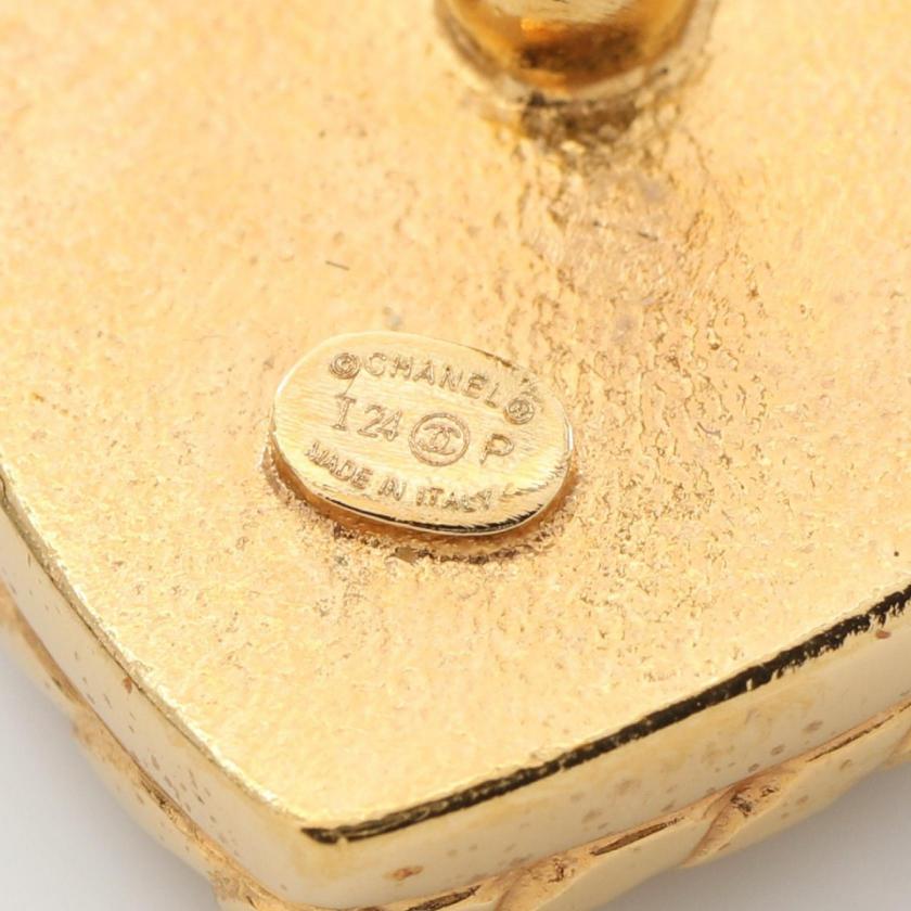 Chanel Coco Mark Heart Earrings Gold Navy