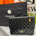 Chanel Quilted Black Patent Leather Satchel Bag