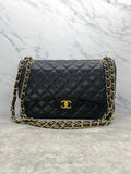 Preloved Chanel Classic Flap Black-Gold Jumbo Caviar Leather Shoulder Bag