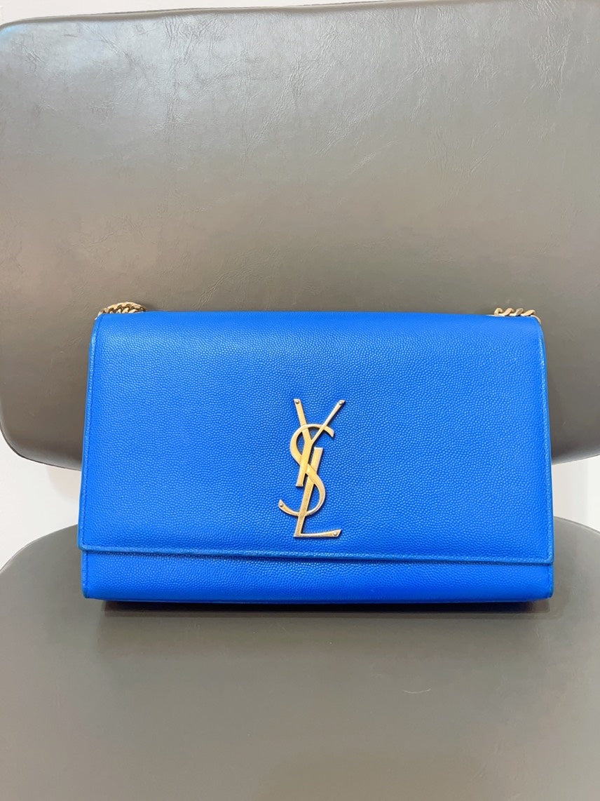 Preloved YSL Kate MM Blue Shoulder Bag in Leather