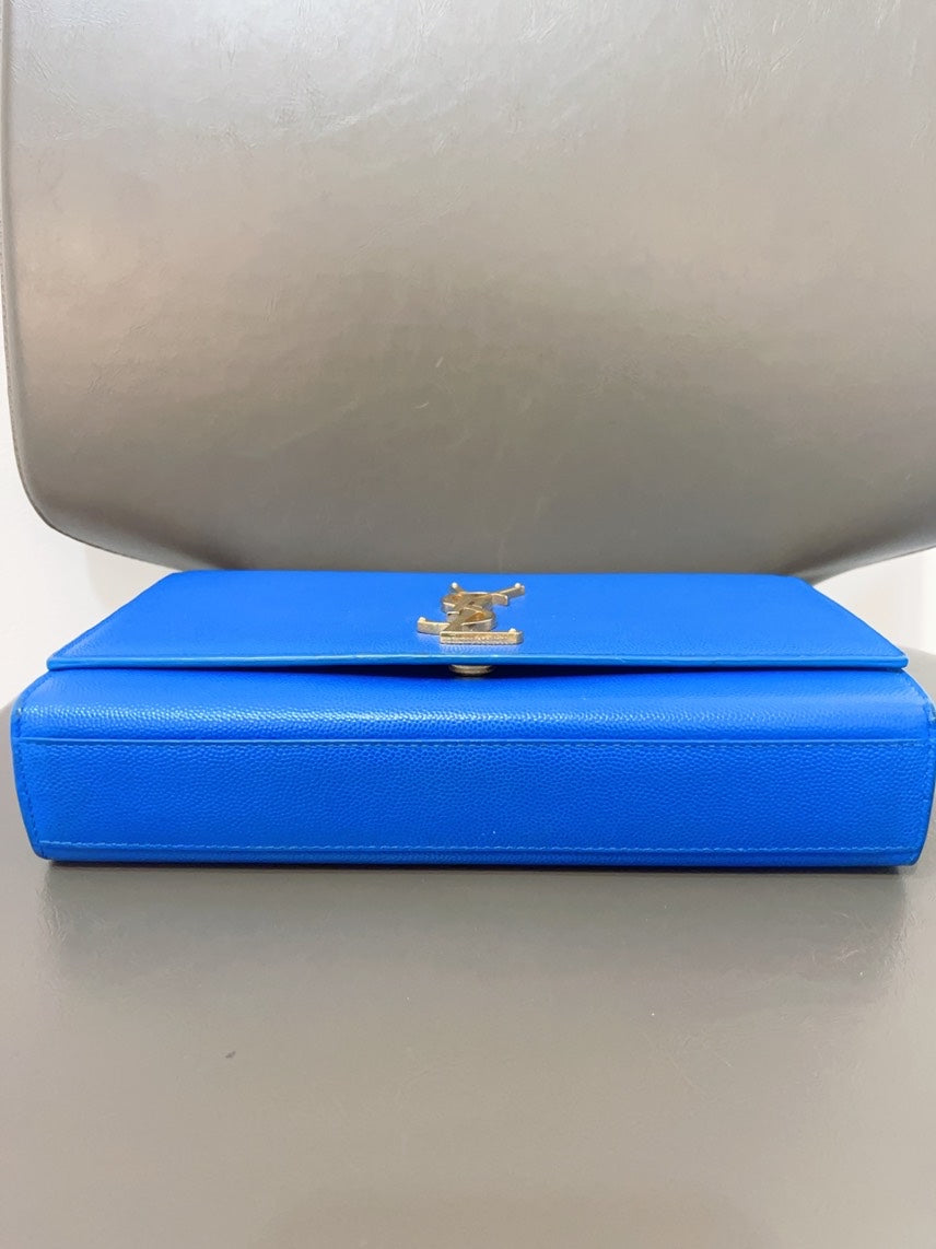 Preloved YSL Kate MM Blue Shoulder Bag in Leather