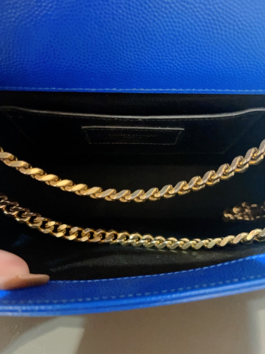 Preloved YSL Kate MM Blue Shoulder Bag in Leather