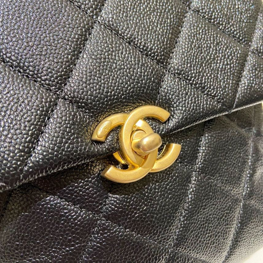 Preloved Chanel 22P Quilted Black Leather Backpack