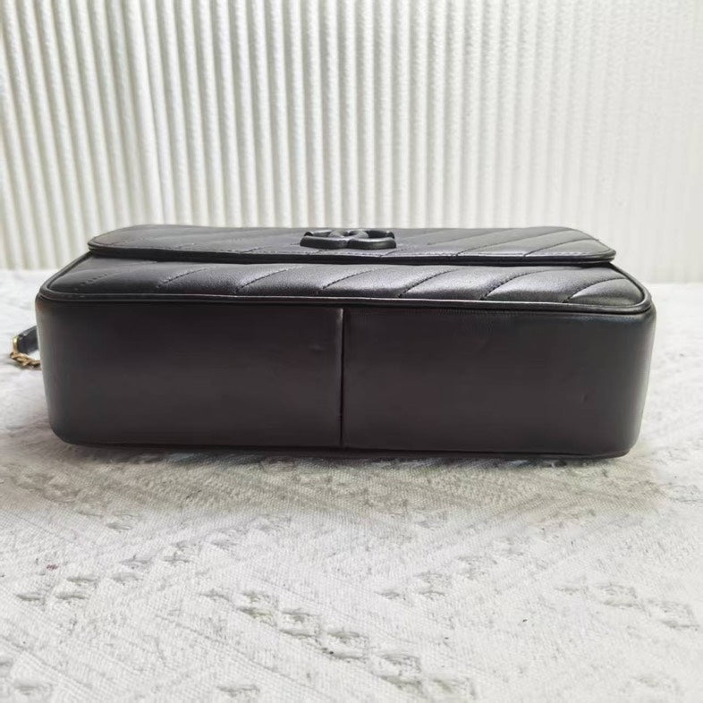 Chanel Classic Flap Bag Black Leather Shoulder Bag Preloved