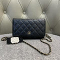 Preloved Chanel Quilted Black Leather Wallet on Chain Shoulder Bag