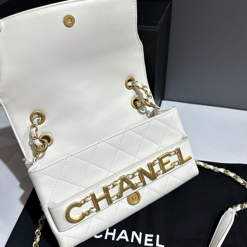 Chanel Classic Quilted White Leather Shoulder Bag